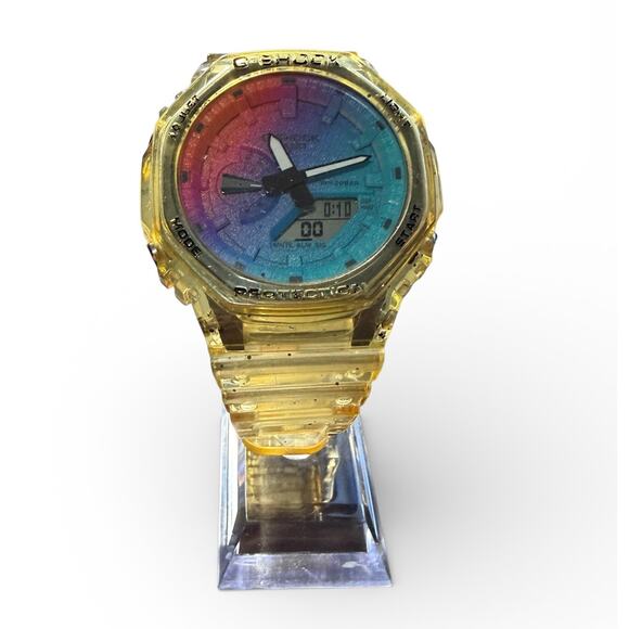 Casio G-Shock GA-2100H Carbon Core Guard Translucent Yellow Rainbow Dial Watch